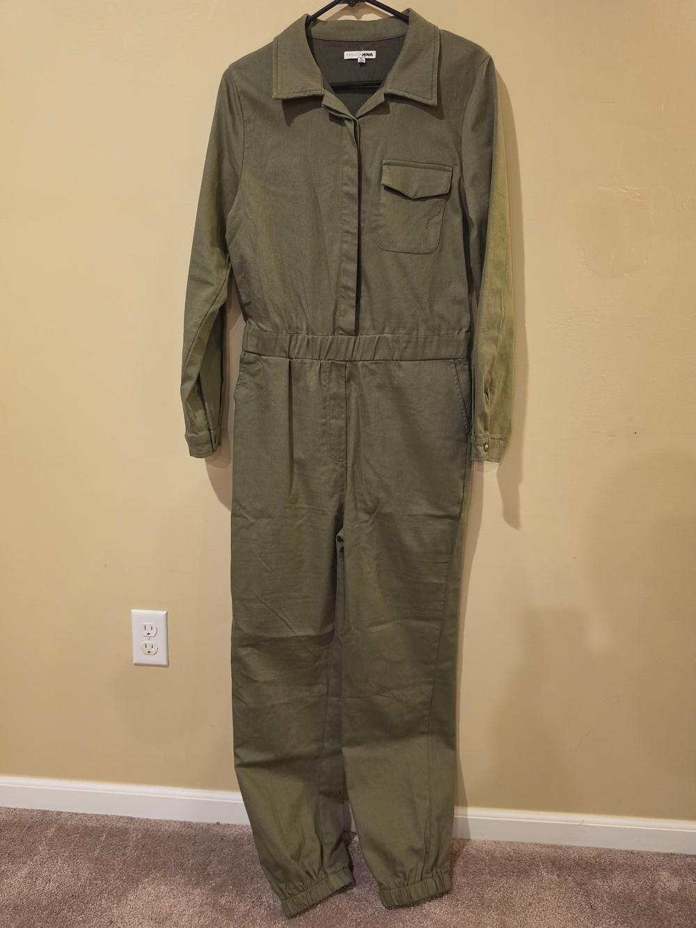 Fashion Nova (Never Worn) Aviator Babe Green Long-Sleeve Utility Jumpsuit